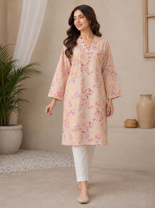 Peach Floral Embroidered Lawn 2-Piece