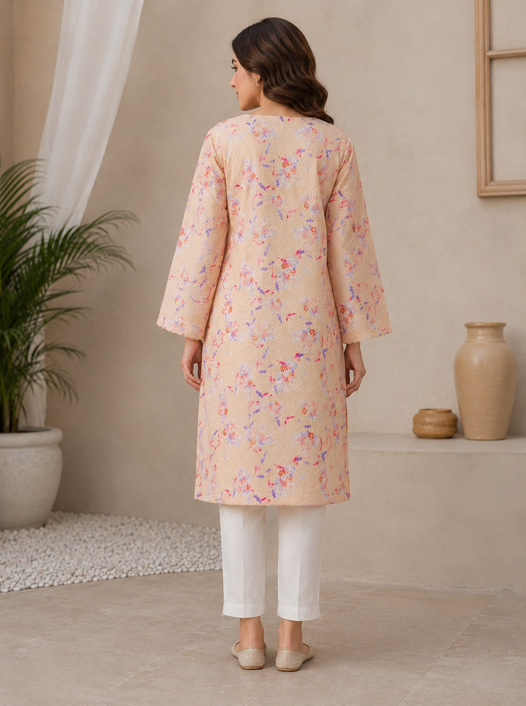 Peach Floral Embroidered Lawn 2-Piece