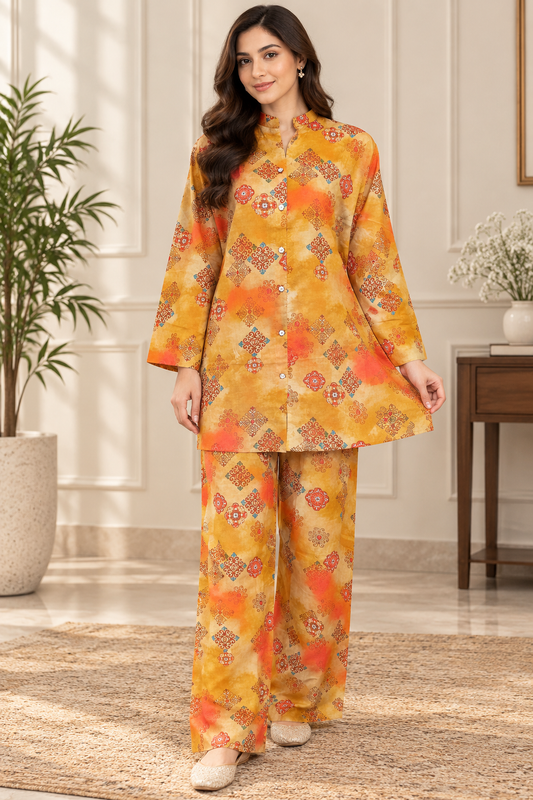Mustard Orange Printed 2-Piece Co-Ord Set