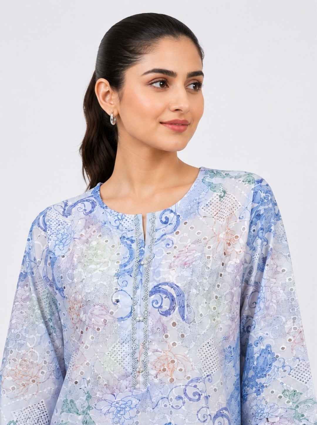 Pastel Blue Floral Chikankari