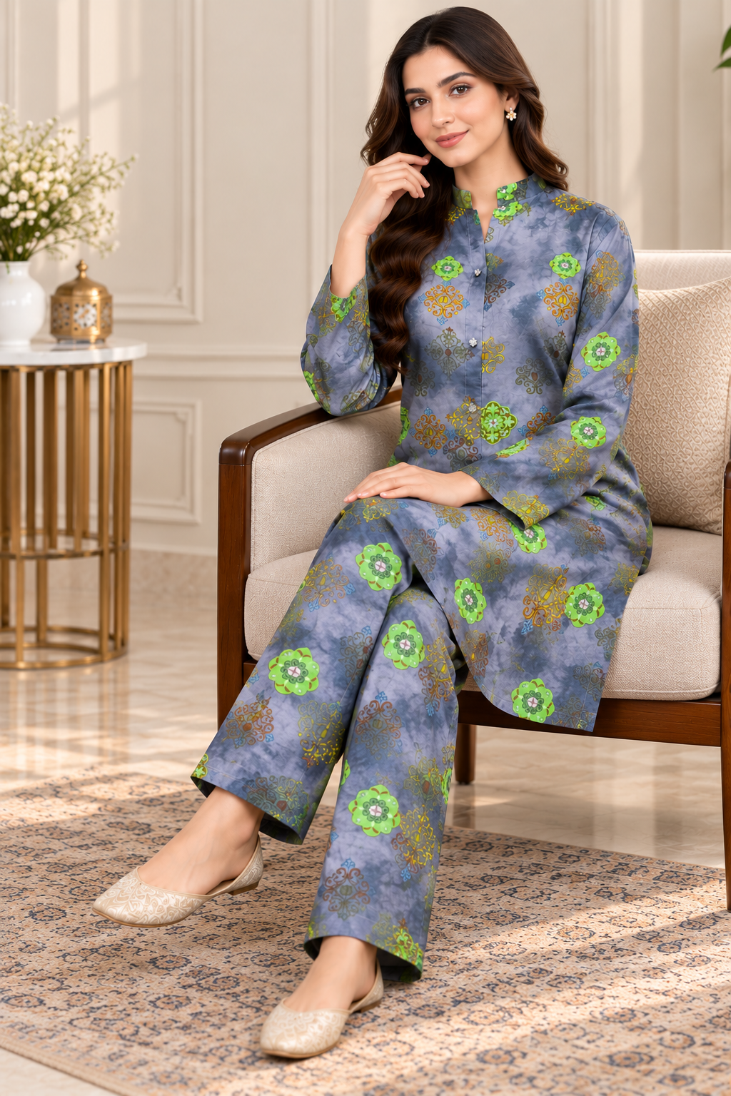 Slate Blue Printed 2-Piece Co-Ord Set
