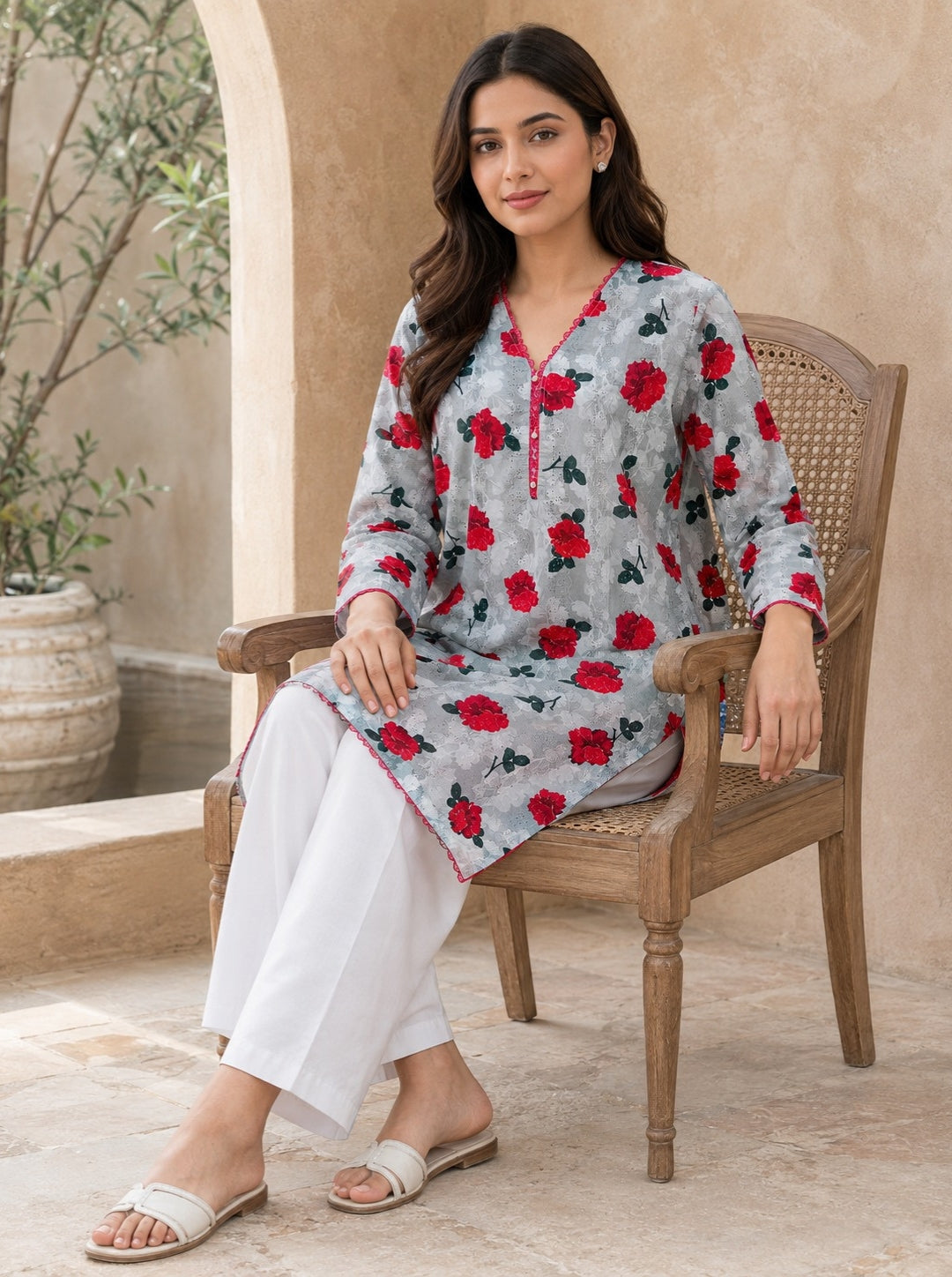 Printed Floral Chikankari 2-Piece