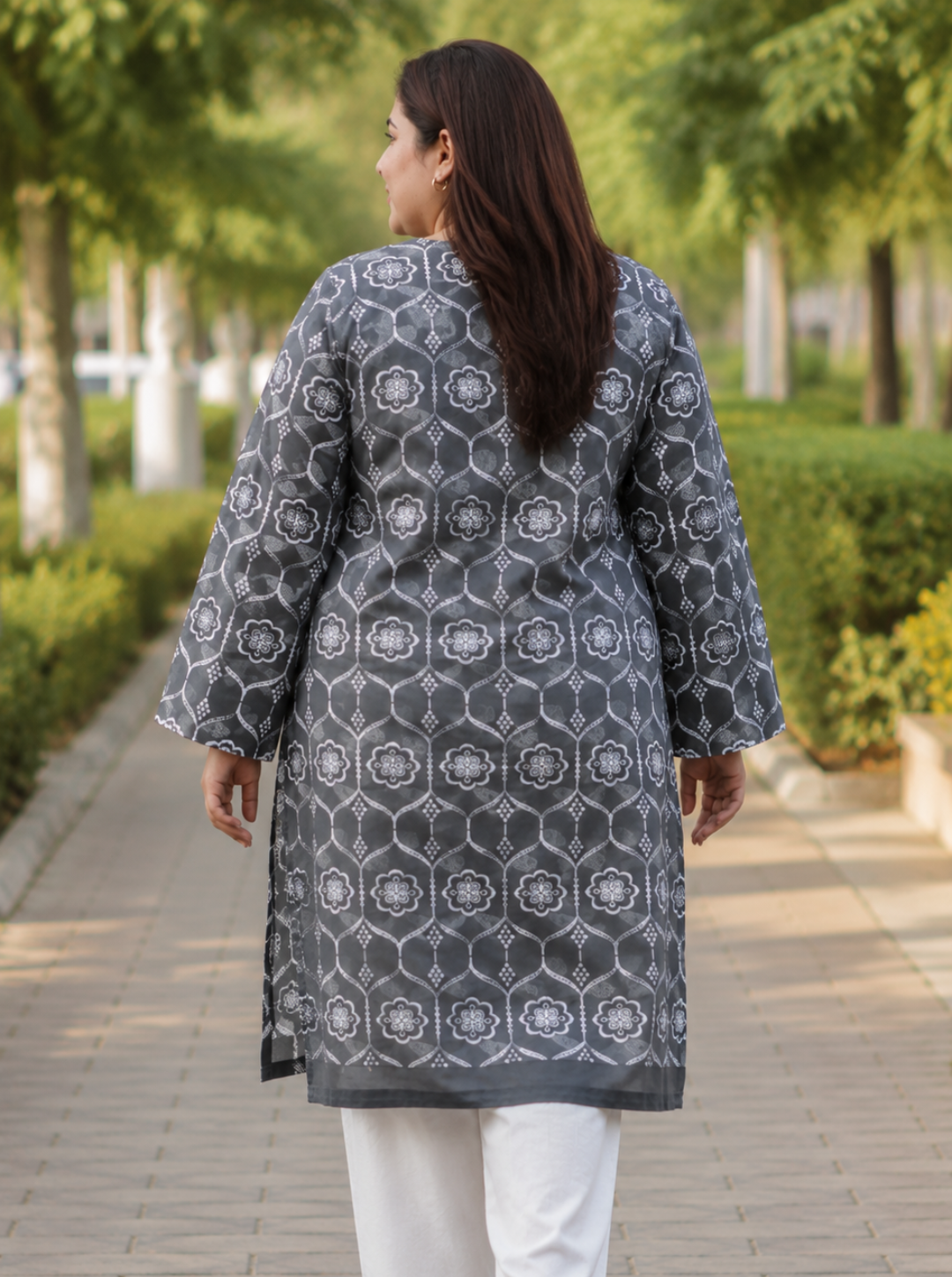 Charcoal Grey &amp; White Printed 2-Piece