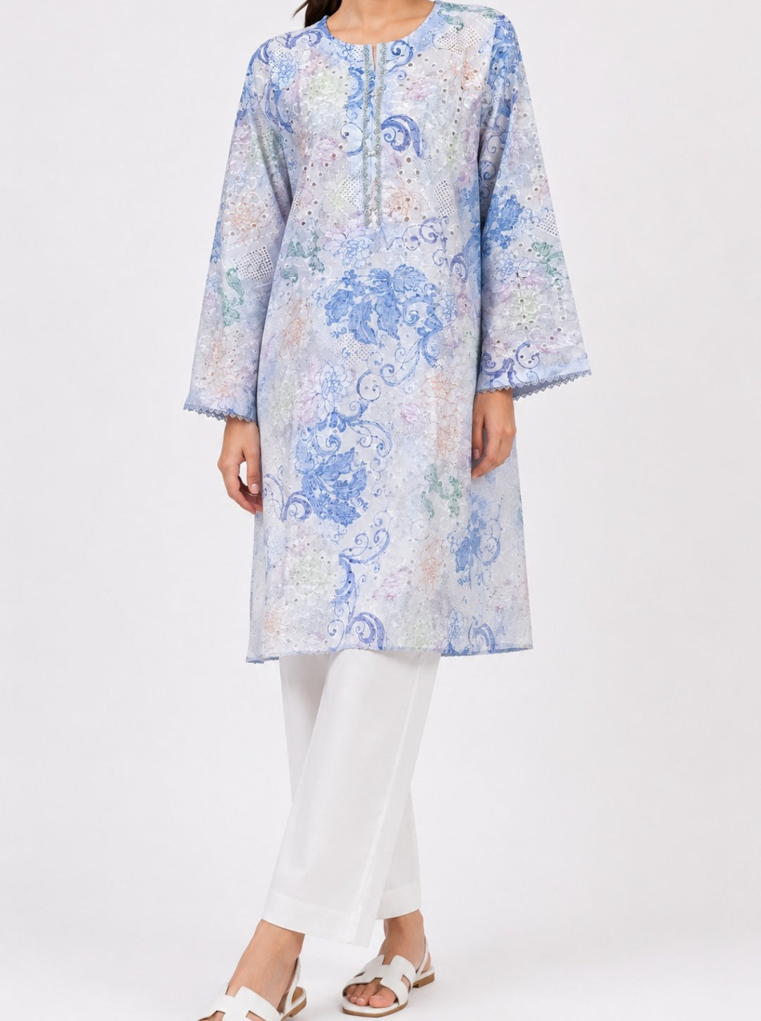 Pastel Blue Floral Chikankari