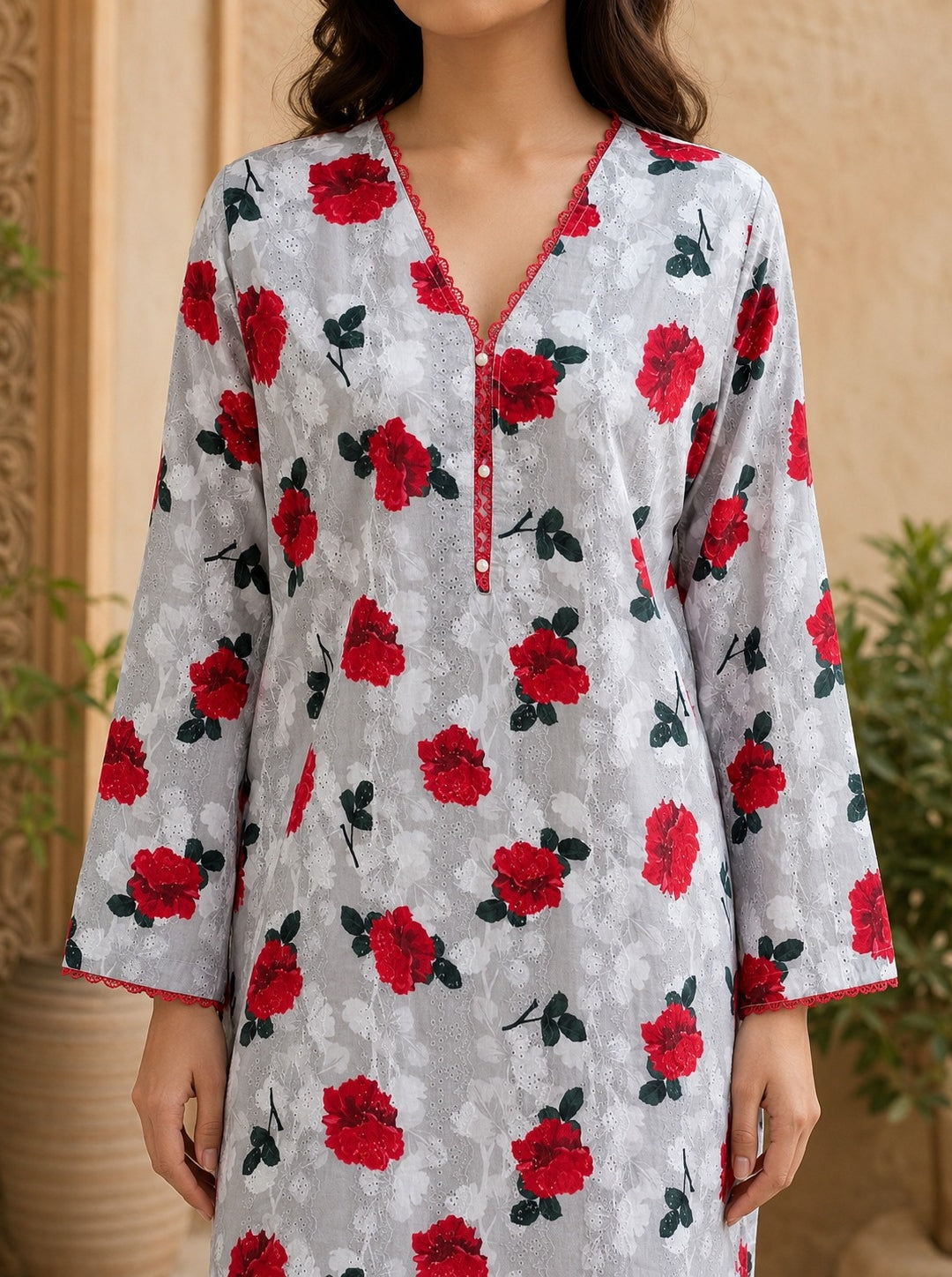 Printed Floral Chikankari 2-Piece