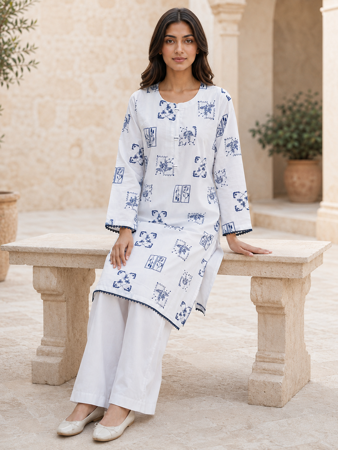 Blue Floral Printed Lawn 2-Piece