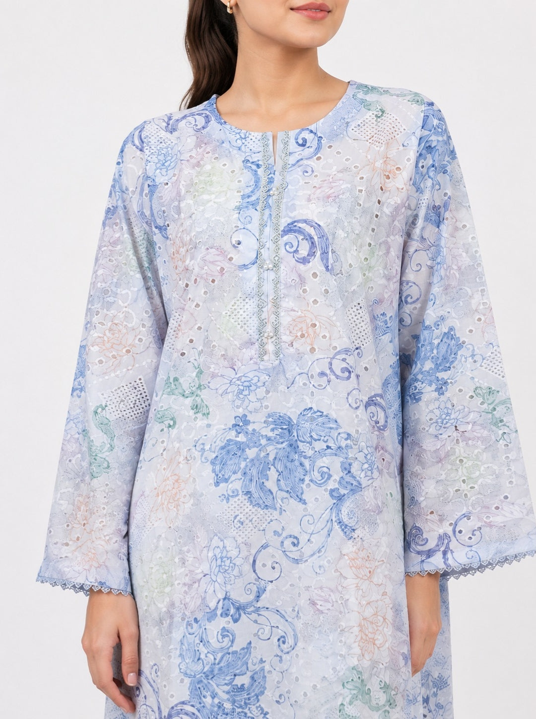 Pastel Blue Floral Chikankari