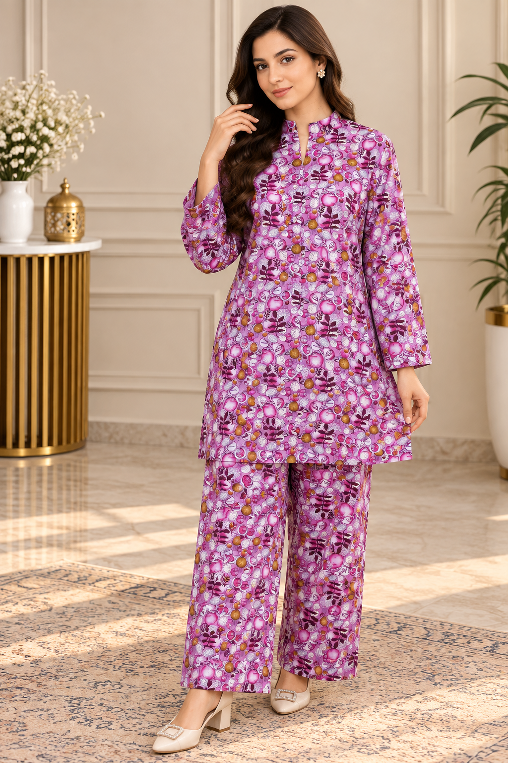 Magenta Floral Printed 2-Piece Co-Ord Set