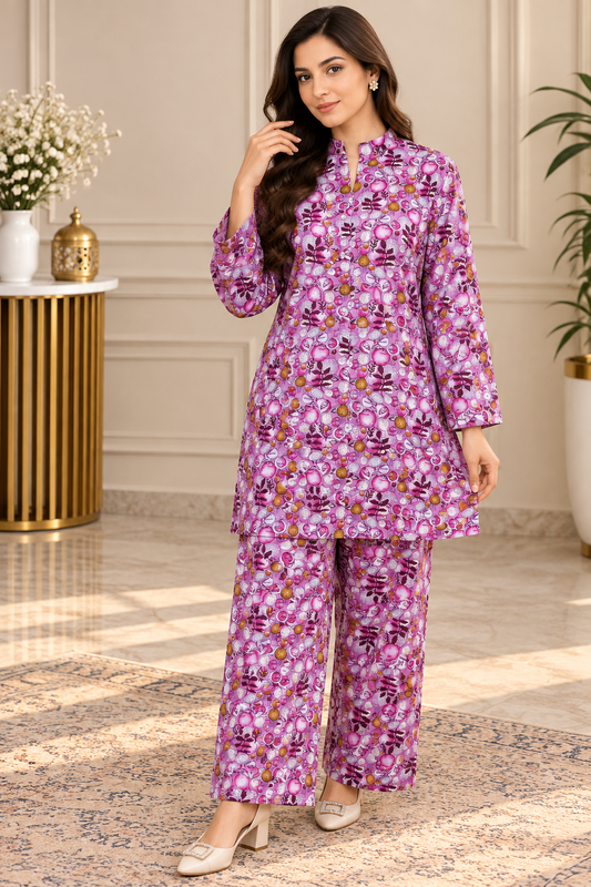 Magenta Floral Printed 2-Piece Co-Ord Set