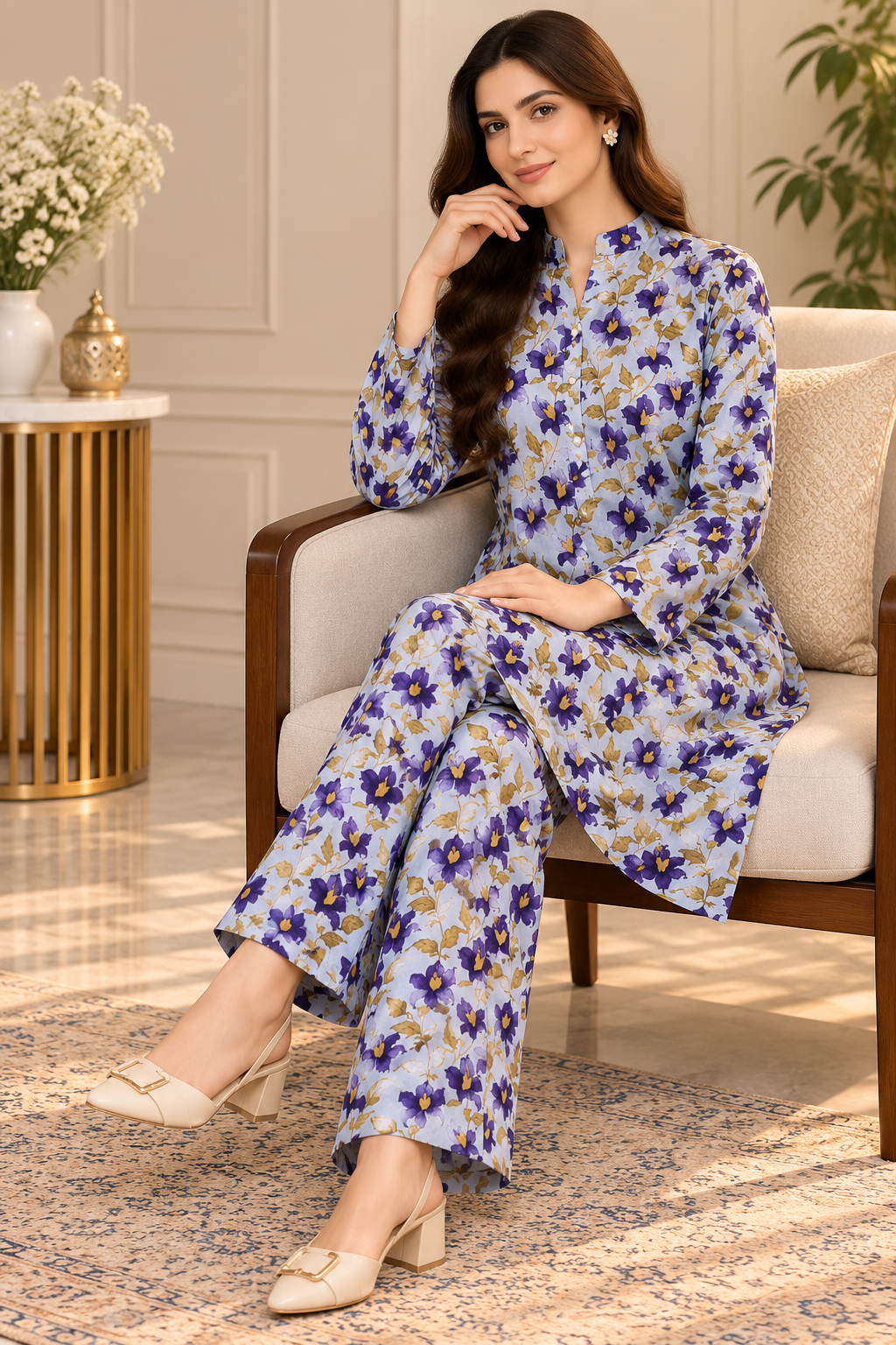 Lavender Purple Floral Printed 2-Piece Co-Ord Set