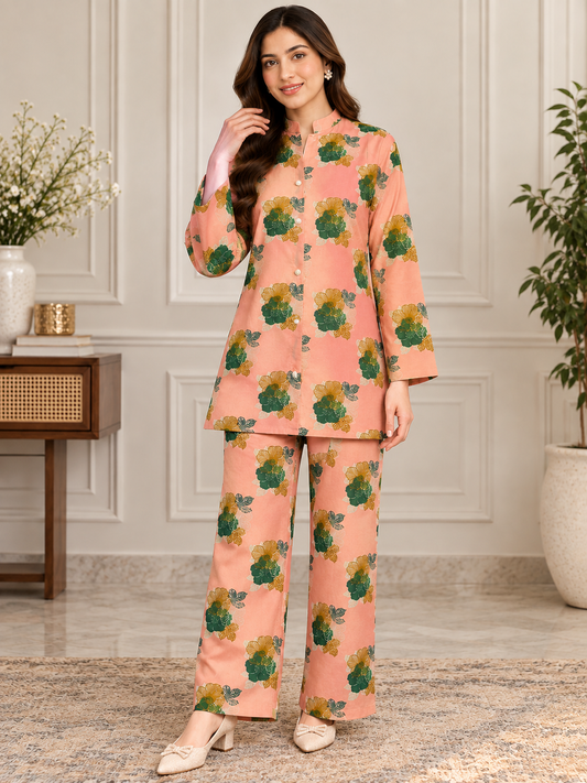 Peach Garden Floral 2-Piece Co-Ord Set