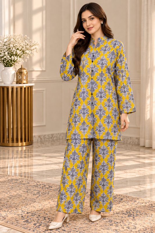 Mustard Yellow Heritage Print 2-Piece Co-Ord Set