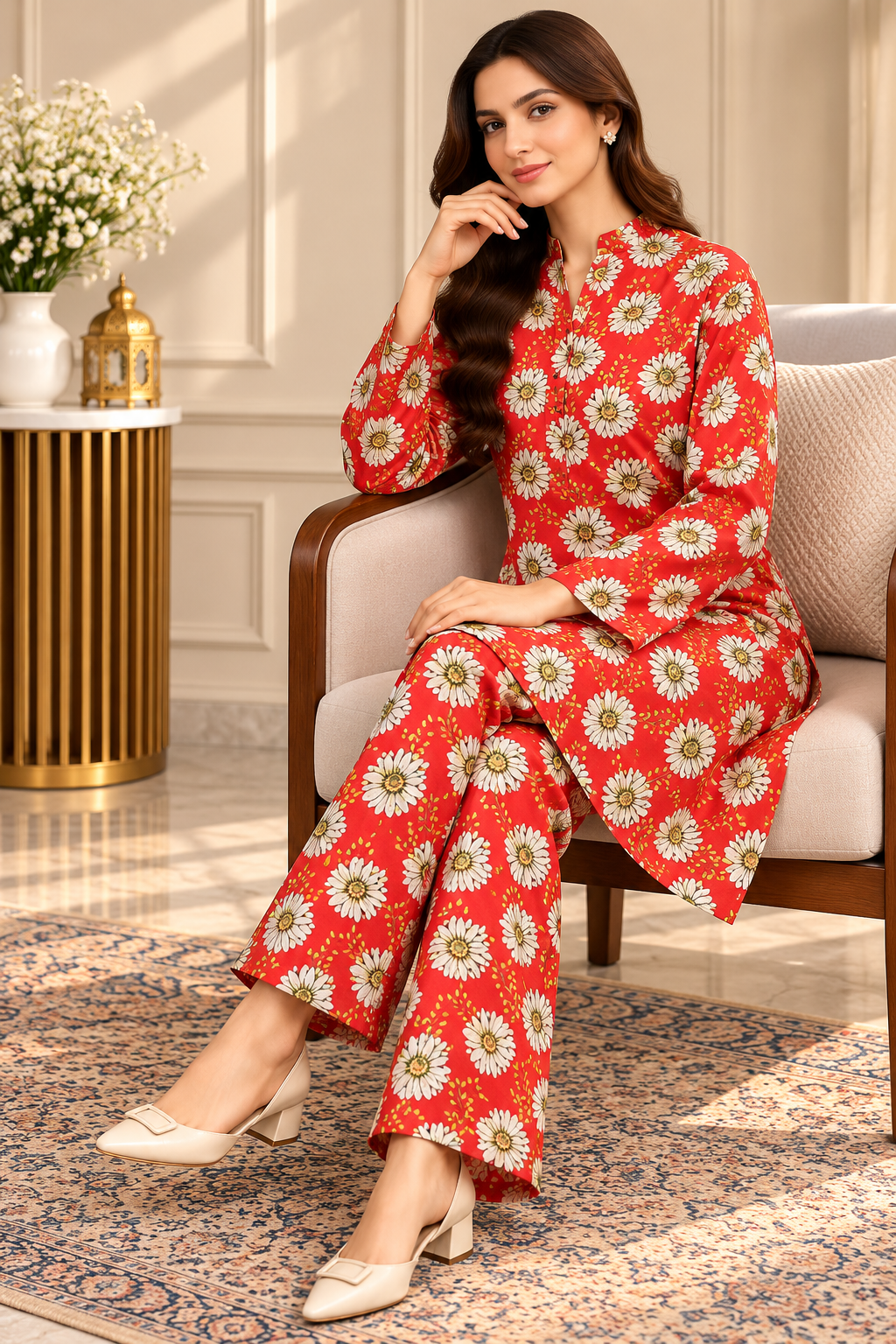 Scarlet Daisy Floral 2-Piece Co-Ord Set
