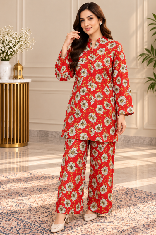 Scarlet Daisy Floral 2-Piece Co-Ord Set