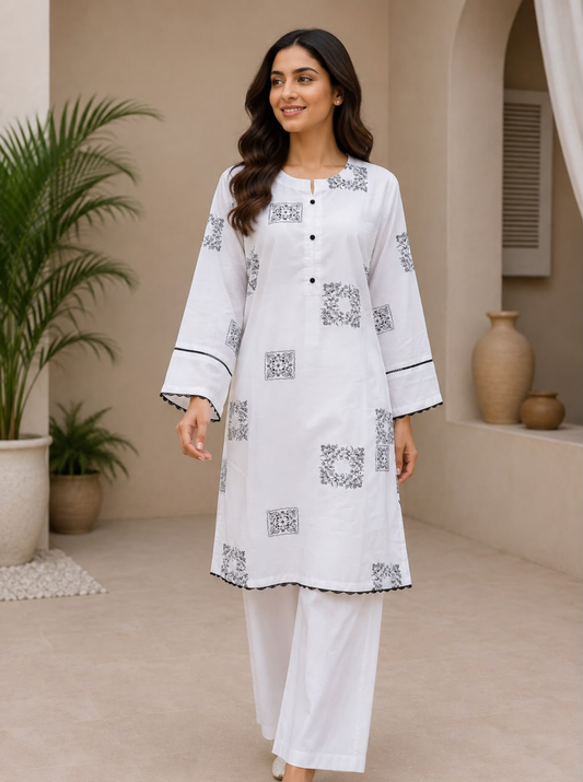 Black & White Printed Lawn 2-Piece