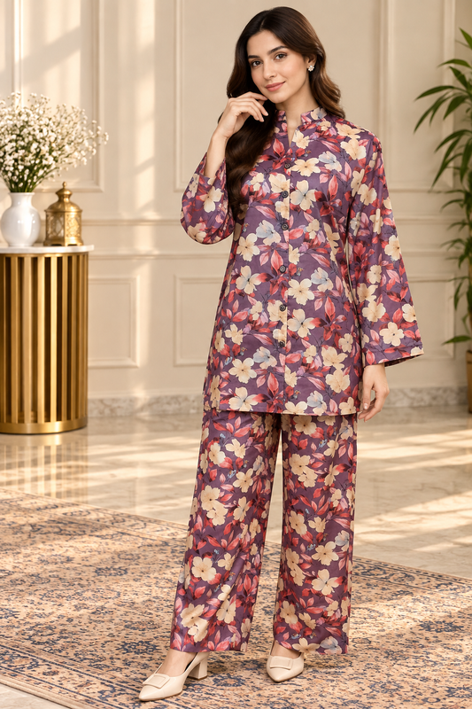 Mauve Blossom Floral 2-Piece Co-Ord Set