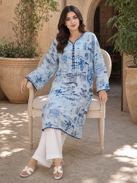 Blue Scenic Printed Kurta