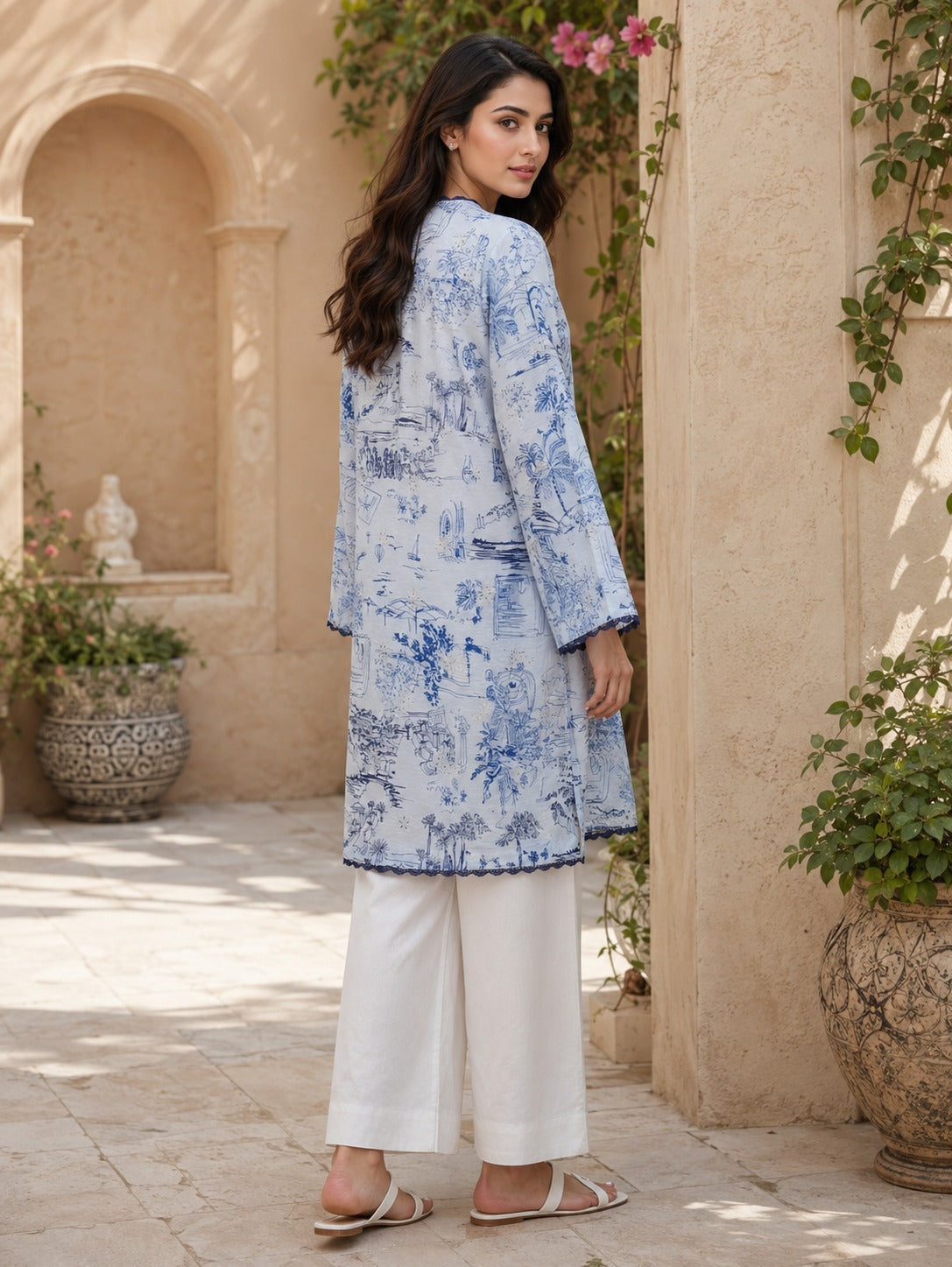 Blue Scenic Printed Kurta