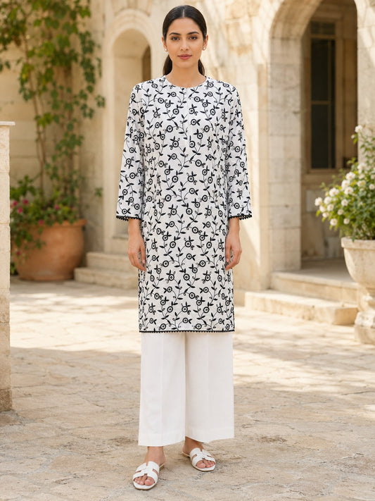 Black Floral Embroidered Lawn 2-Piece Set