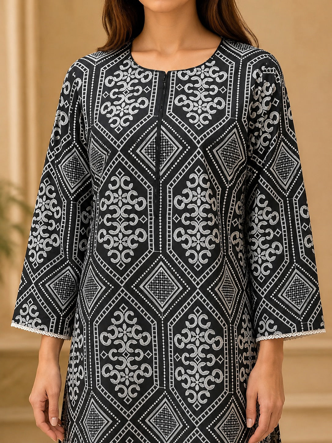 Embroidered Black & White 2-Piece Lawn Suit