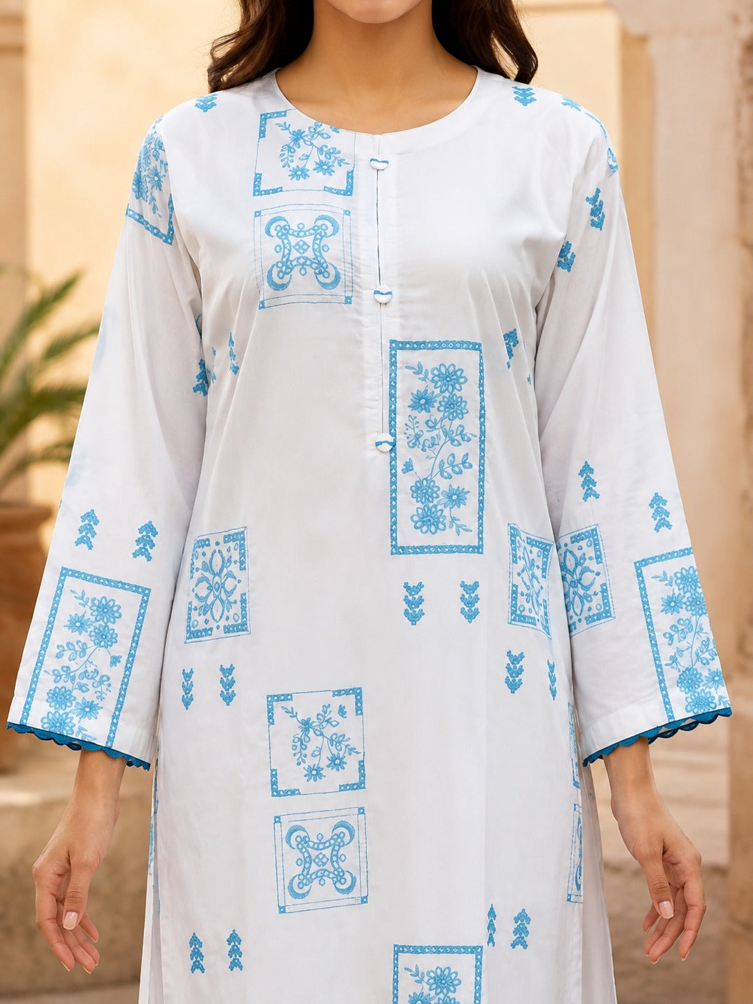 Embroidered Blue & White 2-Piece Lawn Suit