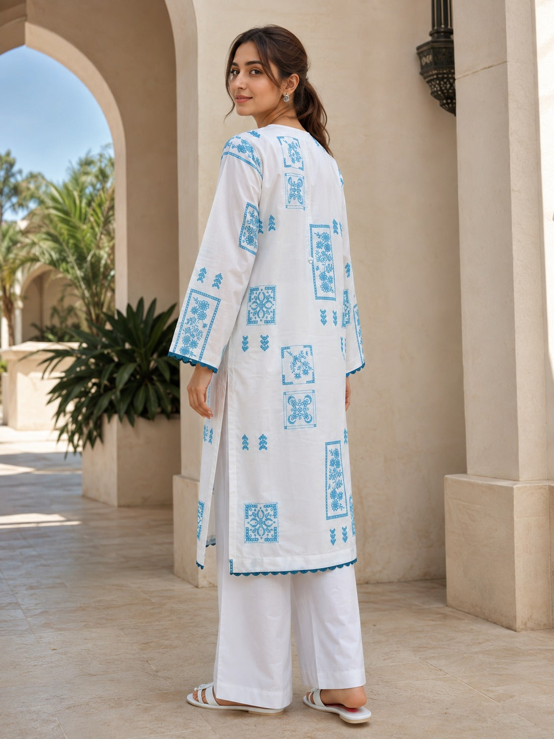 Embroidered Blue & White 2-Piece Lawn Suit