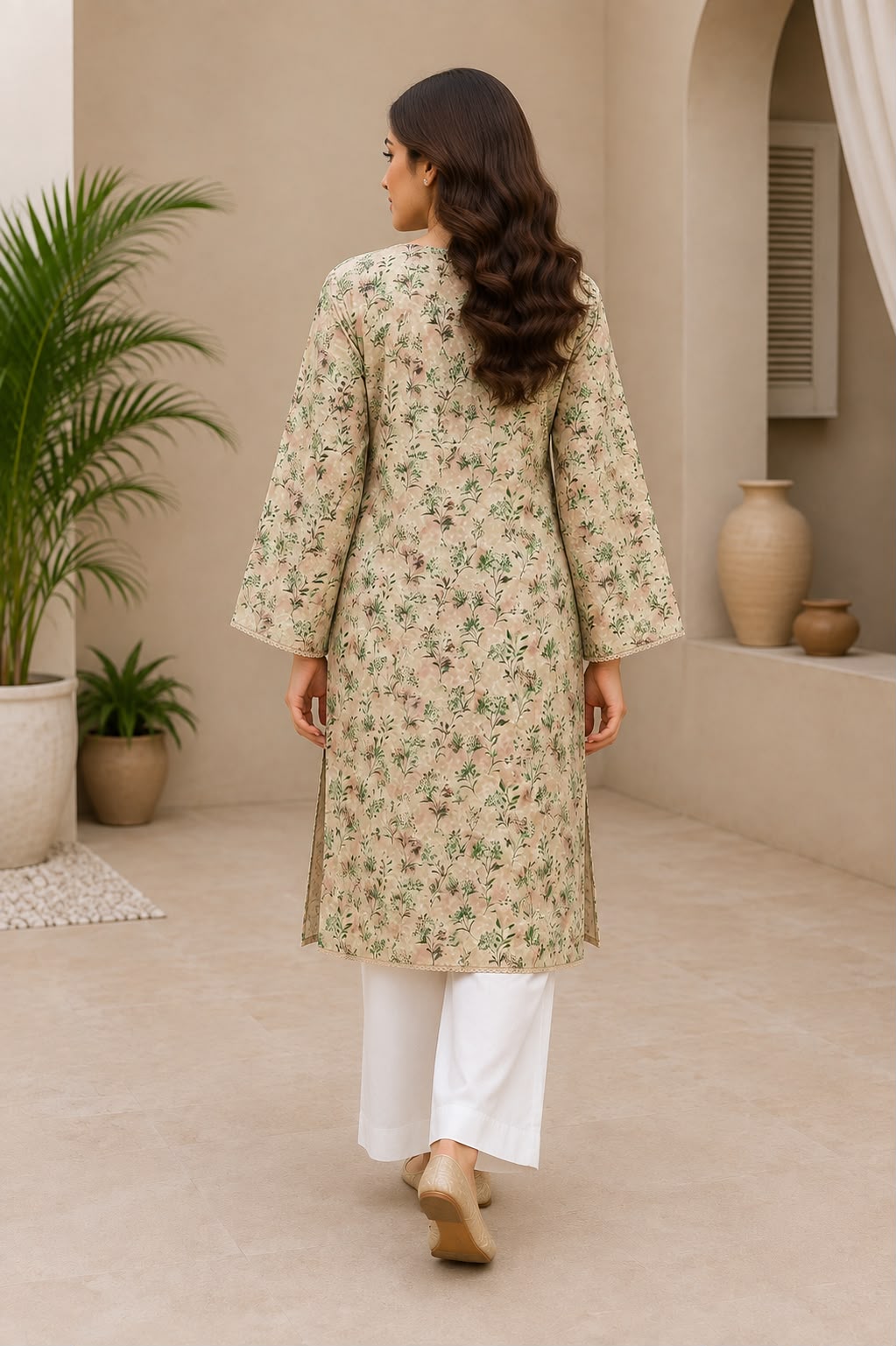 Beige Floral Printed Lawn 2-Piece