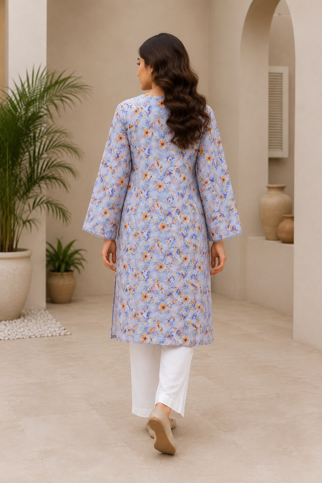 Blue Floral Printed Lawn 2-Piece,