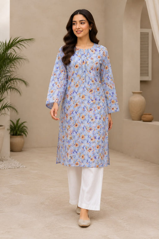 Blue Floral Printed Lawn 2-Piece,