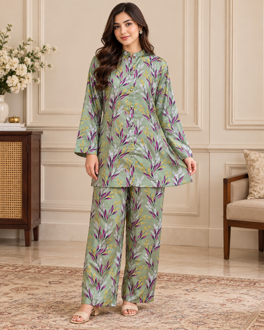Sage Green Botanical Printed Women’s 2-Piece Set