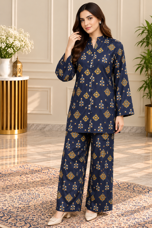 Midnight Navy Heritage Print 2-Piece Co-Ord Set