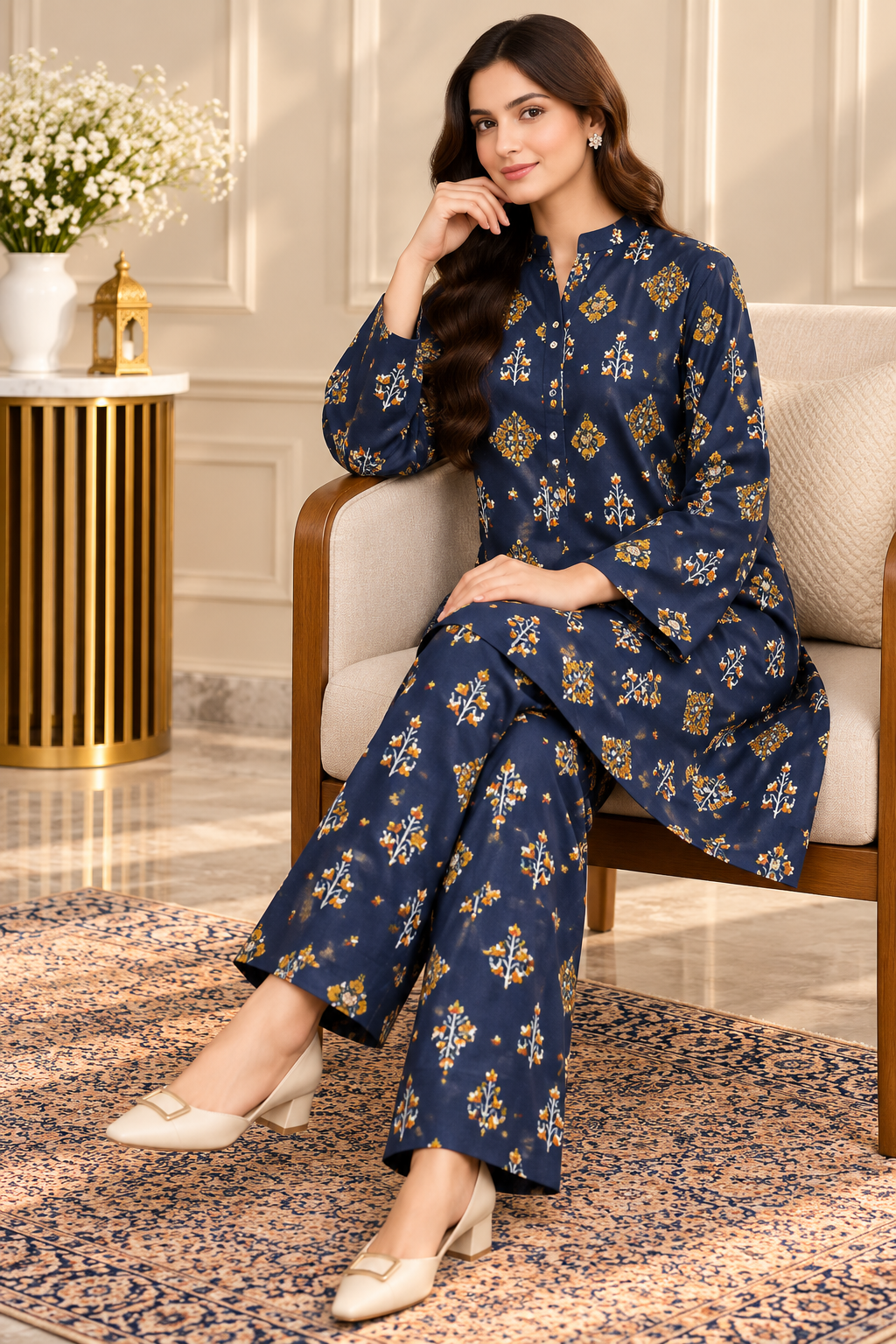Midnight Navy Heritage Print 2-Piece Co-Ord Set