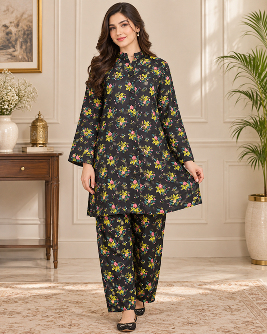Black Multicolor Floral Printed Women’s 2-Piece Set