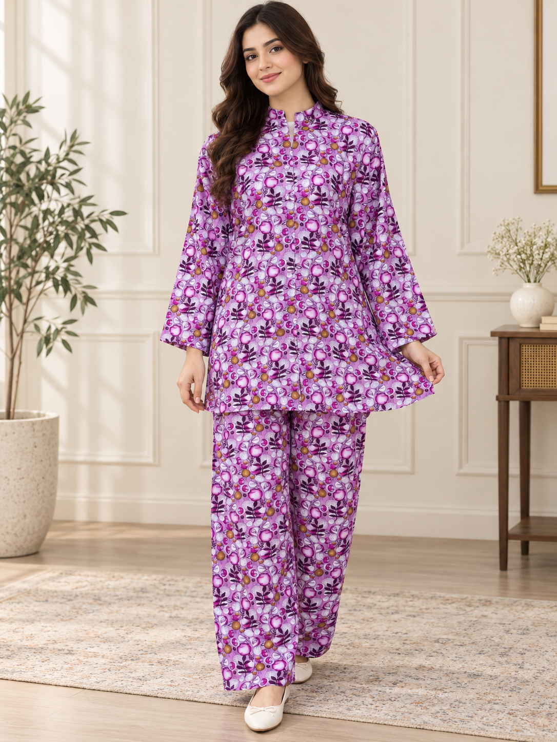 Lilac & Purple Botanical Printed Women’s 2-Piece Set
