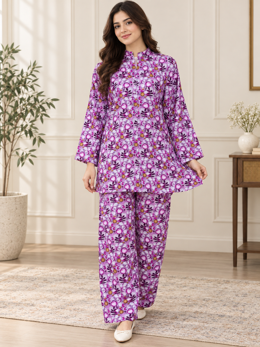 Lilac & Purple Botanical Printed Women’s 2-Piece Set