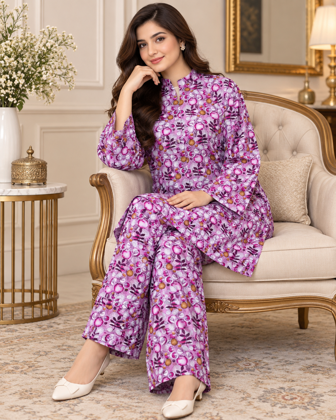 Lilac & Purple Botanical Printed Women’s 2-Piece Set