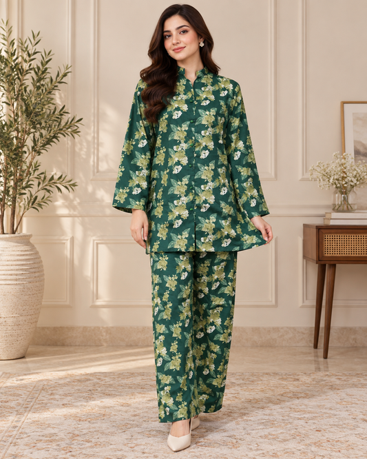 Emerald Green Floral Printed Women’s 2-Piece Set
