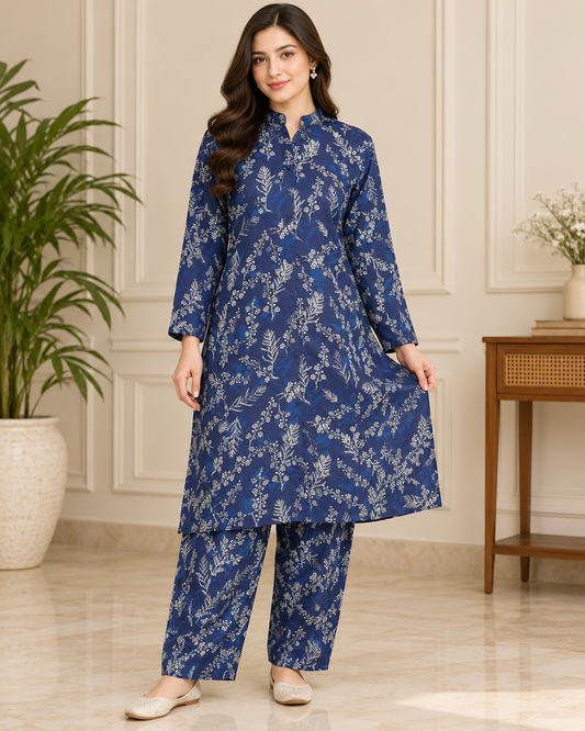 Royal Blue Botanical Printed Women’s 2-Piece Se