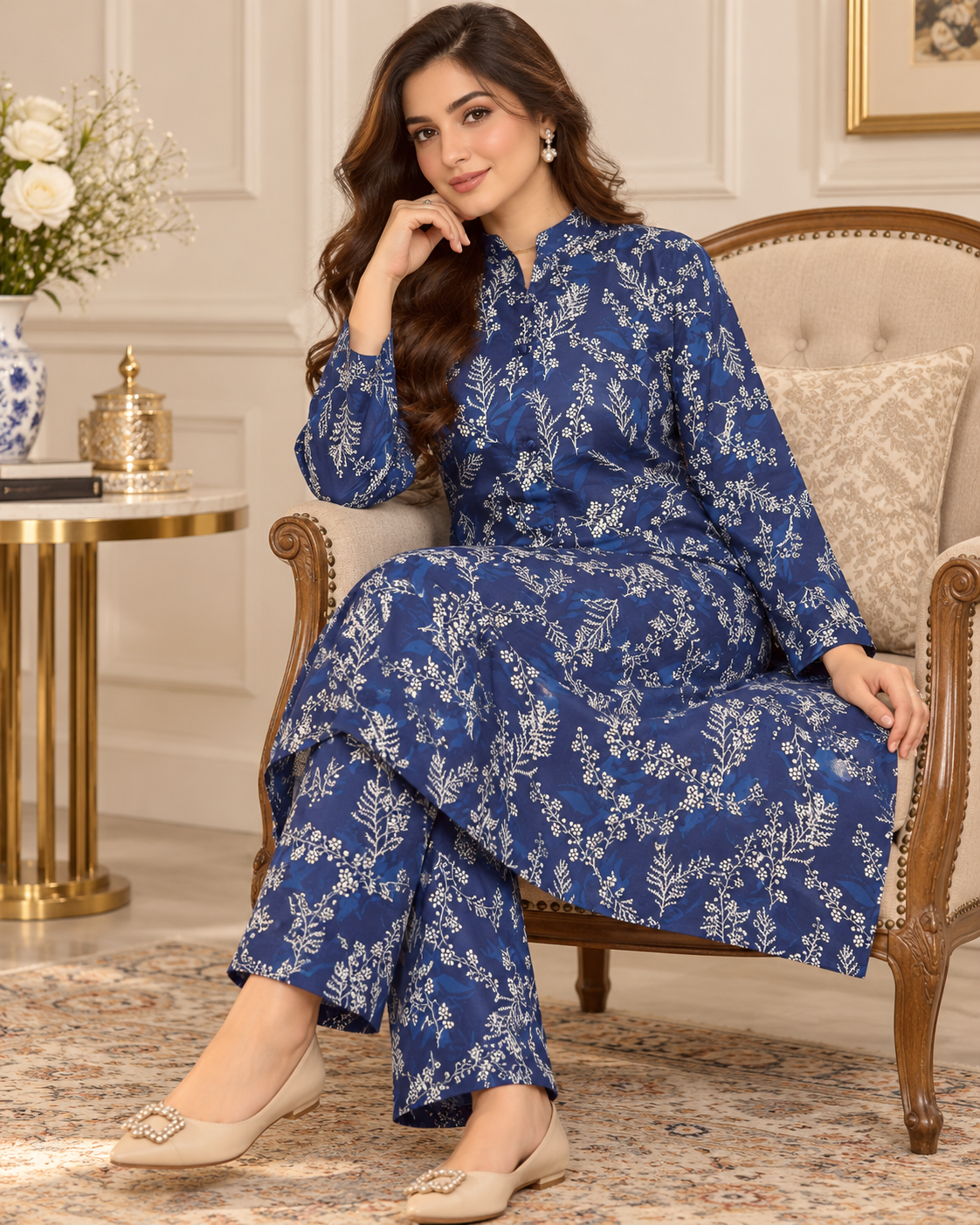 Royal Blue Botanical Printed Women’s 2-Piece Se